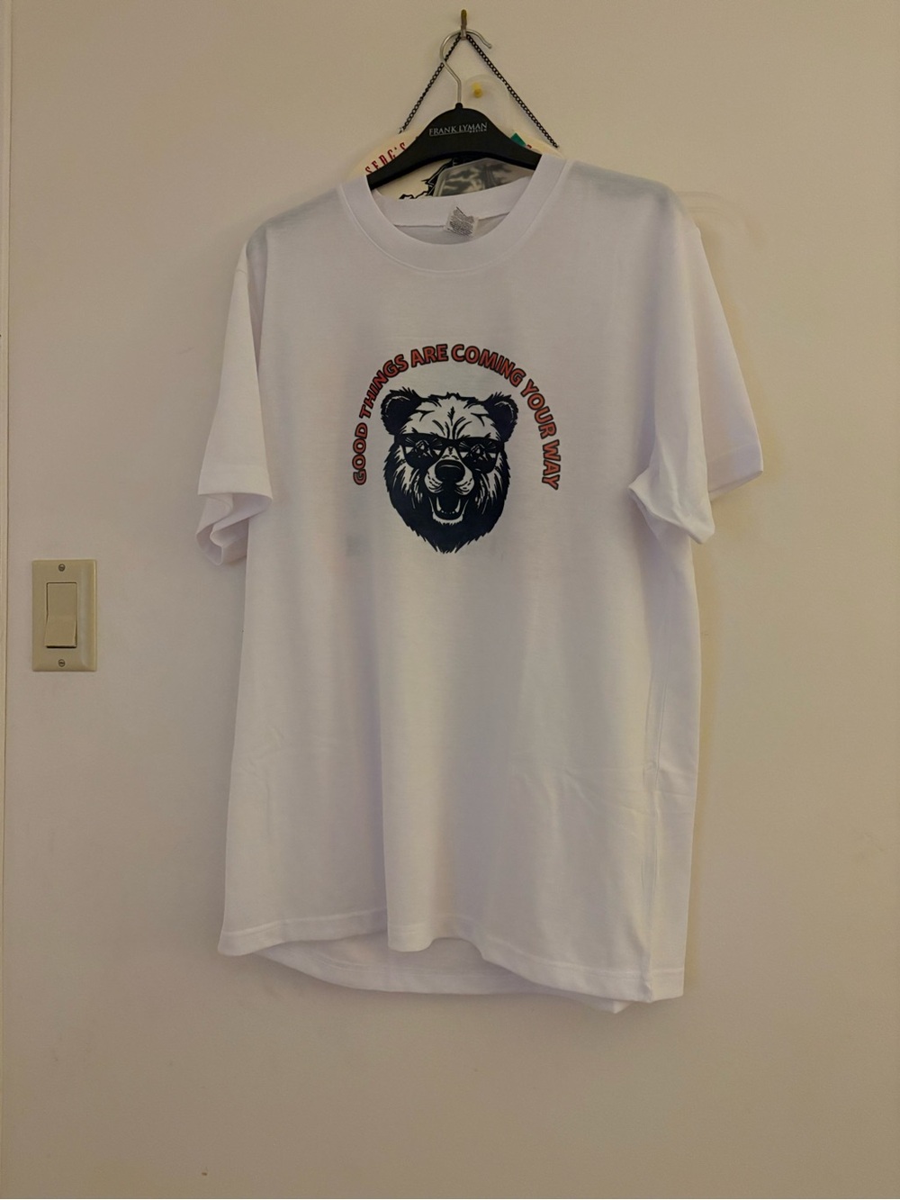 White Graphic Bear Tee - Good Things Are Coming Your Way